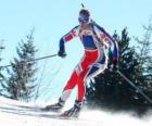 Σκιέρ σε πλήρη προσπάθεια στην πρακτική σκι αντοχής ή Nordic σκι
